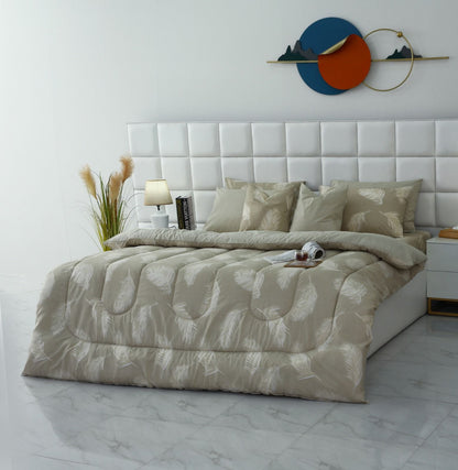 8 PCs Winter Comforter Set-Beige Feathers Comforters Apricot