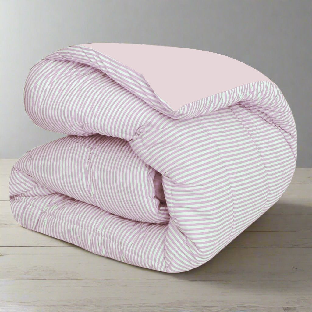 1 PC Double Winter Comforter-Pink Stripes Comforters Apricot