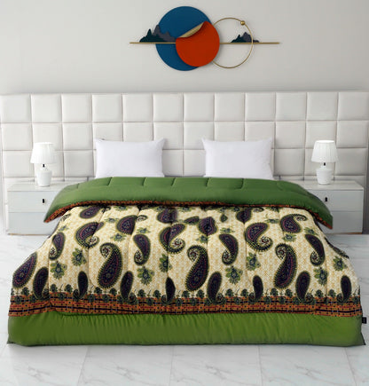 1 PC Double Winter Comforter-Green Paisleys Comforters Apricot