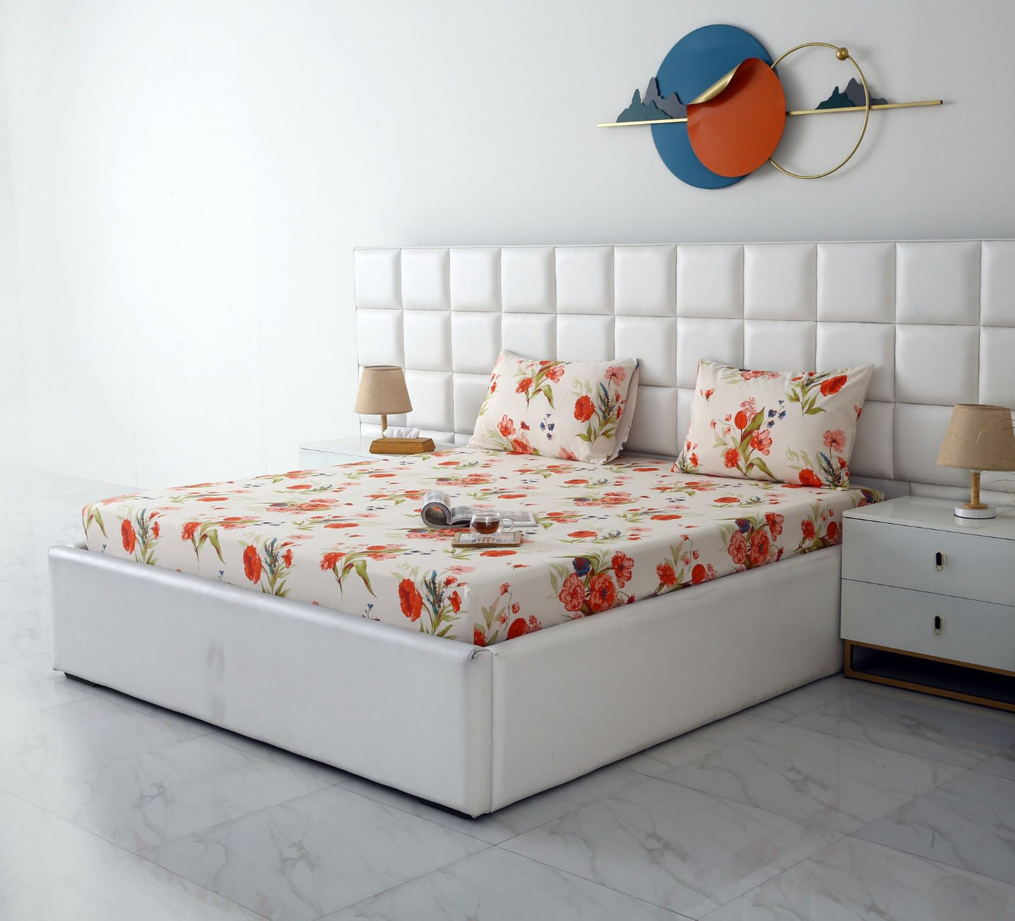Fitted Bed Sheet-Cosmic Bloom Fitted Sheets Apricot