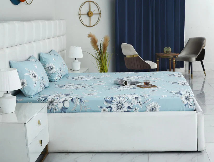 3 PCs Double Bed Sheet-Pale Bloom BED SHEET Apricot