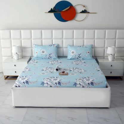 3 PCs Double Bed Sheet-Pale Bloom BED SHEET Apricot