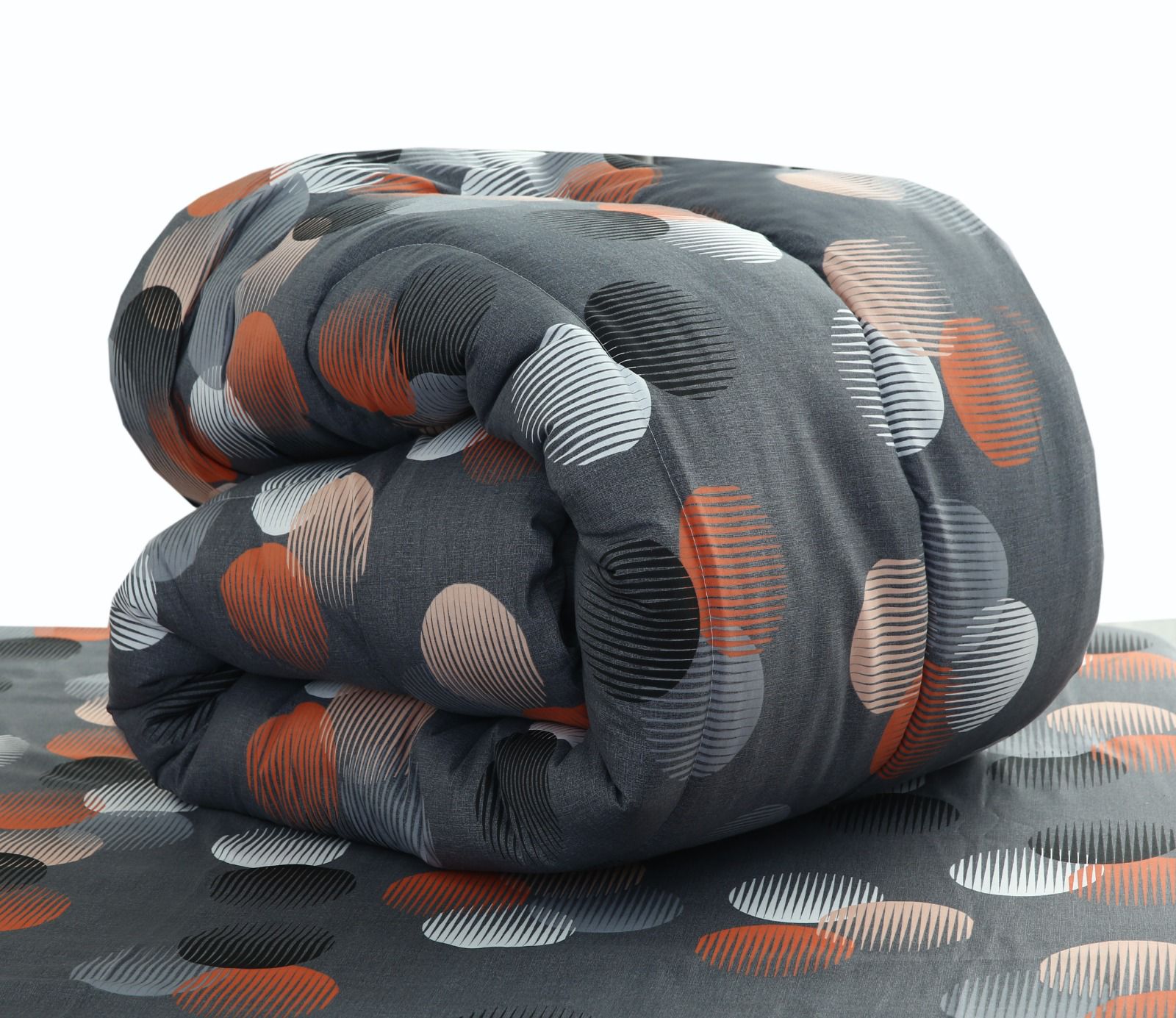 8 PCs Winter Razai Set-Illustration Design Comforters Apricot