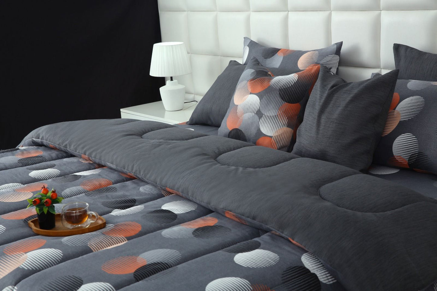 8 PCs Winter Razai Set-Illustration Design Comforters Apricot