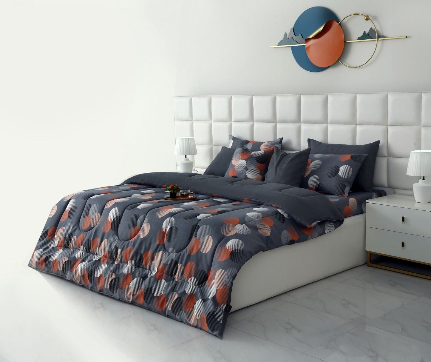 8 PCs Winter Razai Set-Illustration Design Comforters Apricot