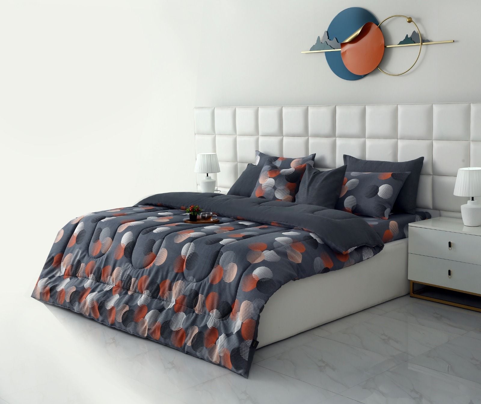 8 PCs Winter Razai Set-Illustration Design Comforters Apricot