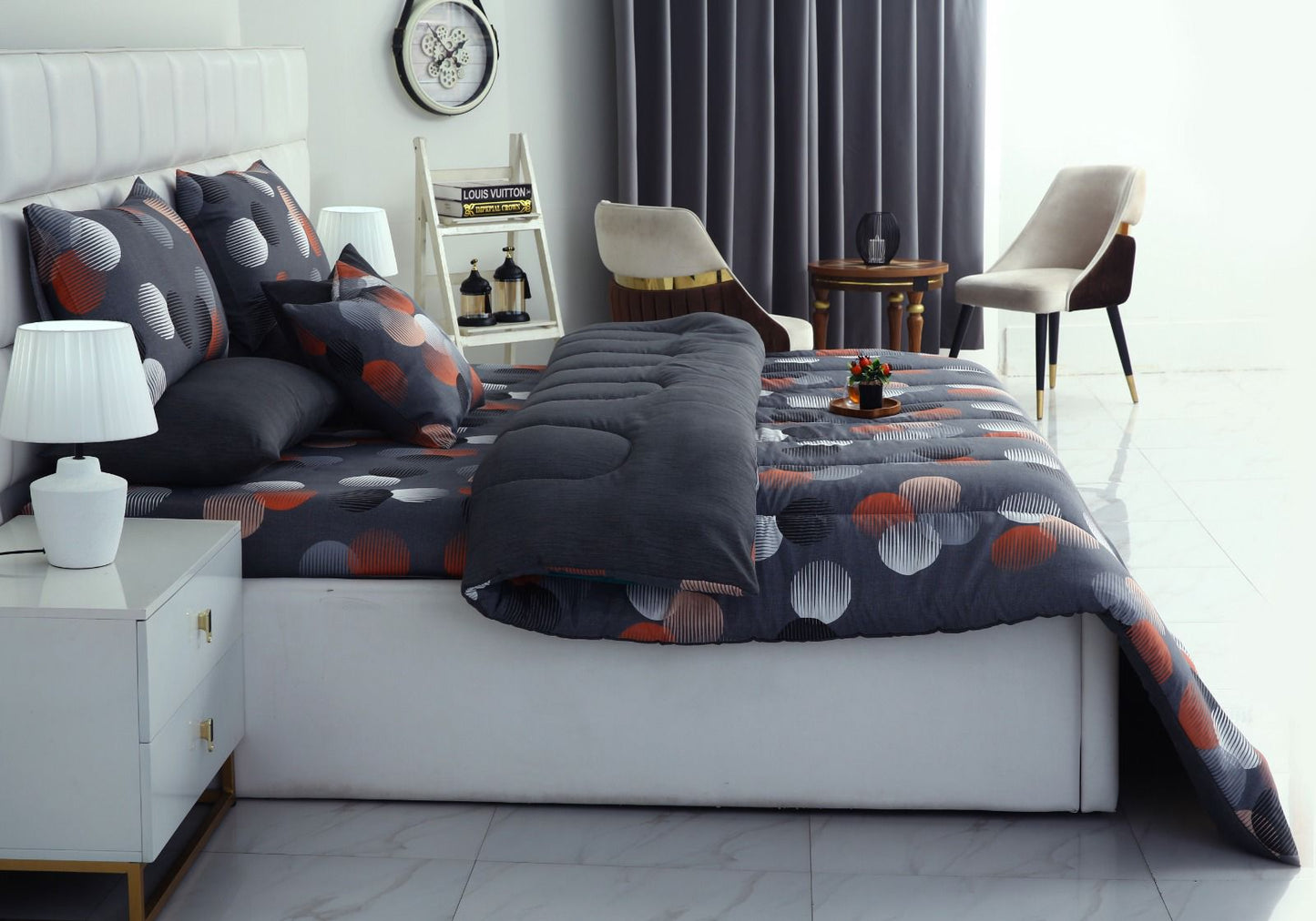 8 PCs Winter Razai Set-Illustration Design Comforters Apricot