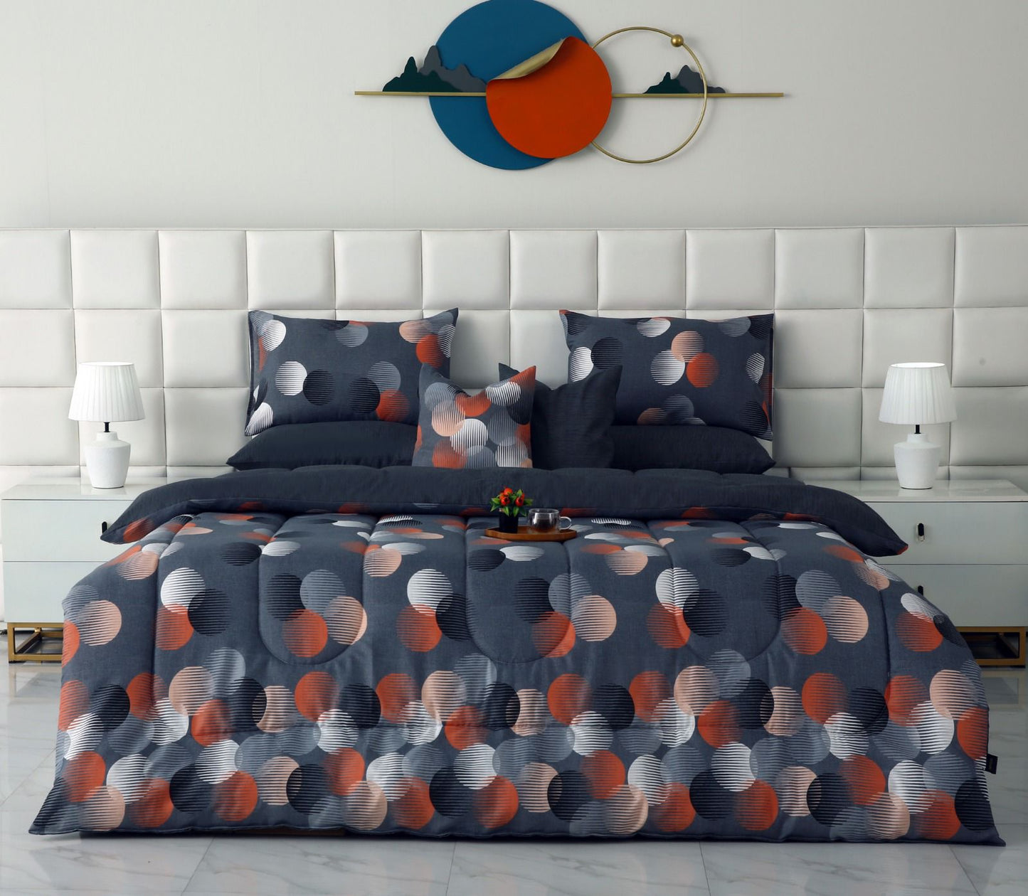8 PCs Winter Razai Set-Illustration Design Comforters Apricot
