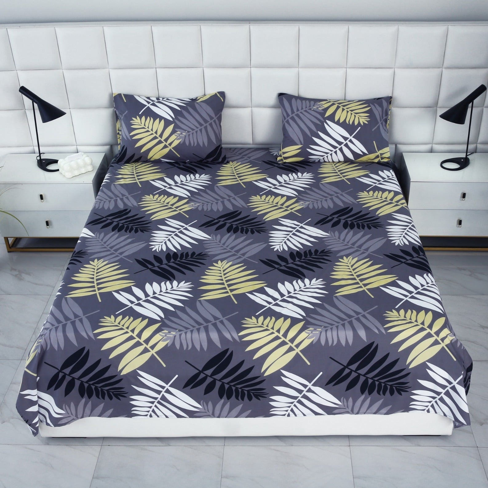 3 PCs Double Bed Sheet-Black Feathers BED SHEET Apricot
