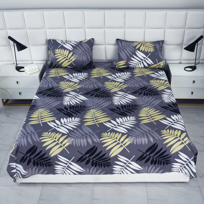 3 PCs Double Bed Sheet-Black Feathers BED SHEET Apricot