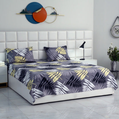 3 PCs Double Bed Sheet-Black Feathers Bed Sheets Apricot