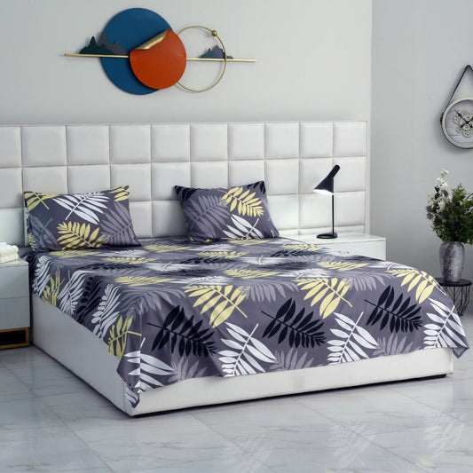 3 PCs Double Bed Sheet-Black Feathers Bed Sheets Apricot