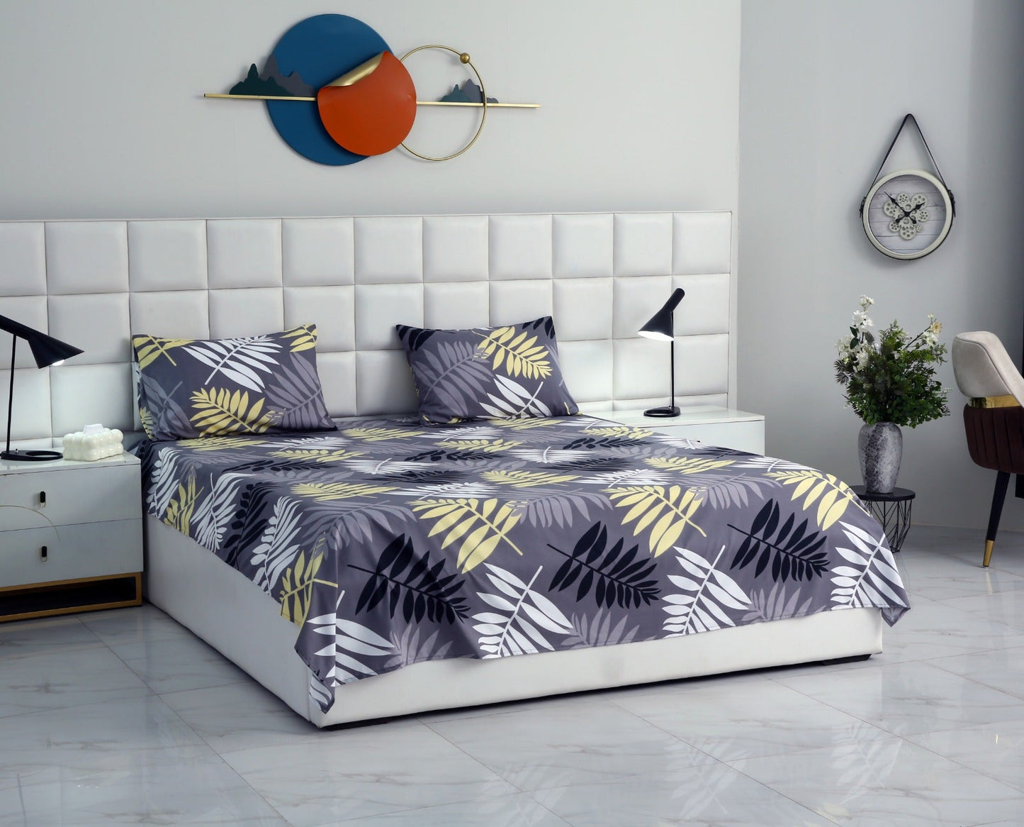 3 PCs Double Bed Sheet-Black Feathers BED SHEET Apricot