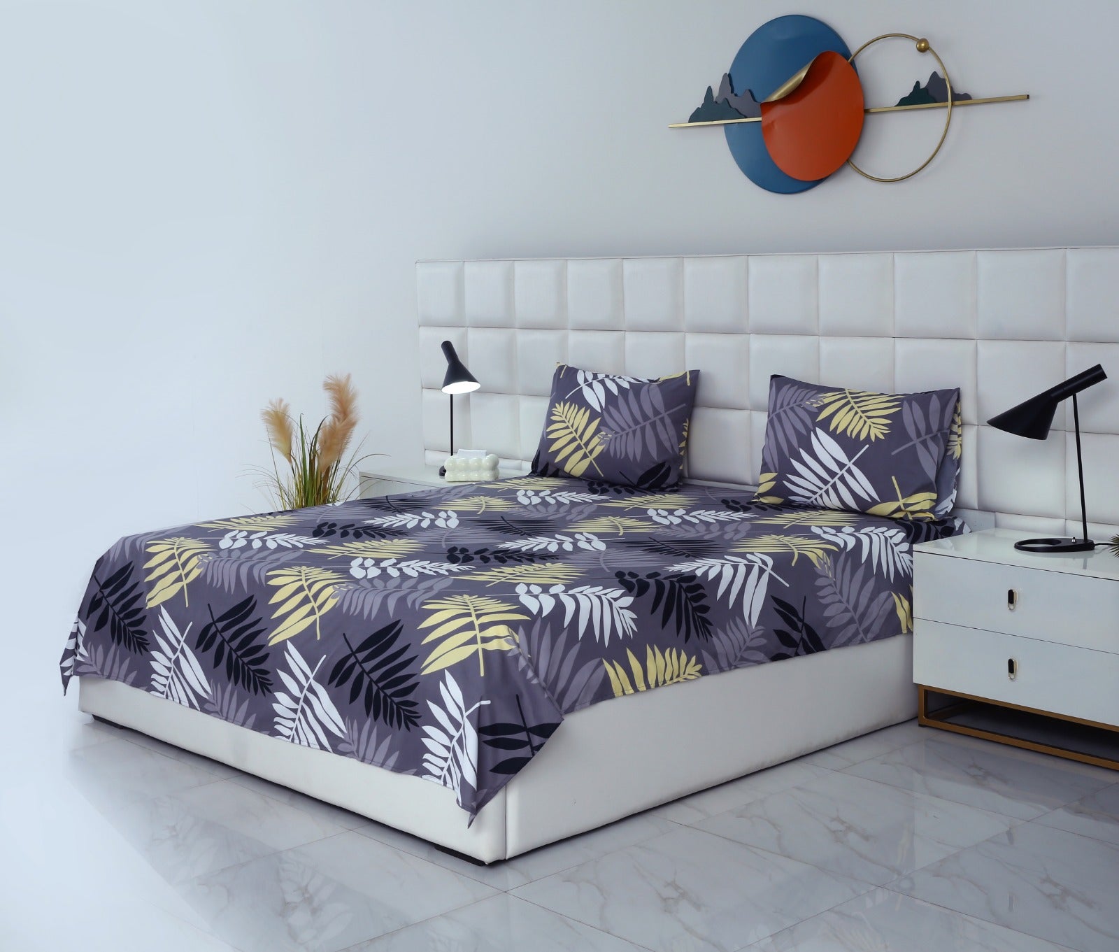 3 PCs Double Bed Sheet-Black Feathers Bed Sheets Apricot