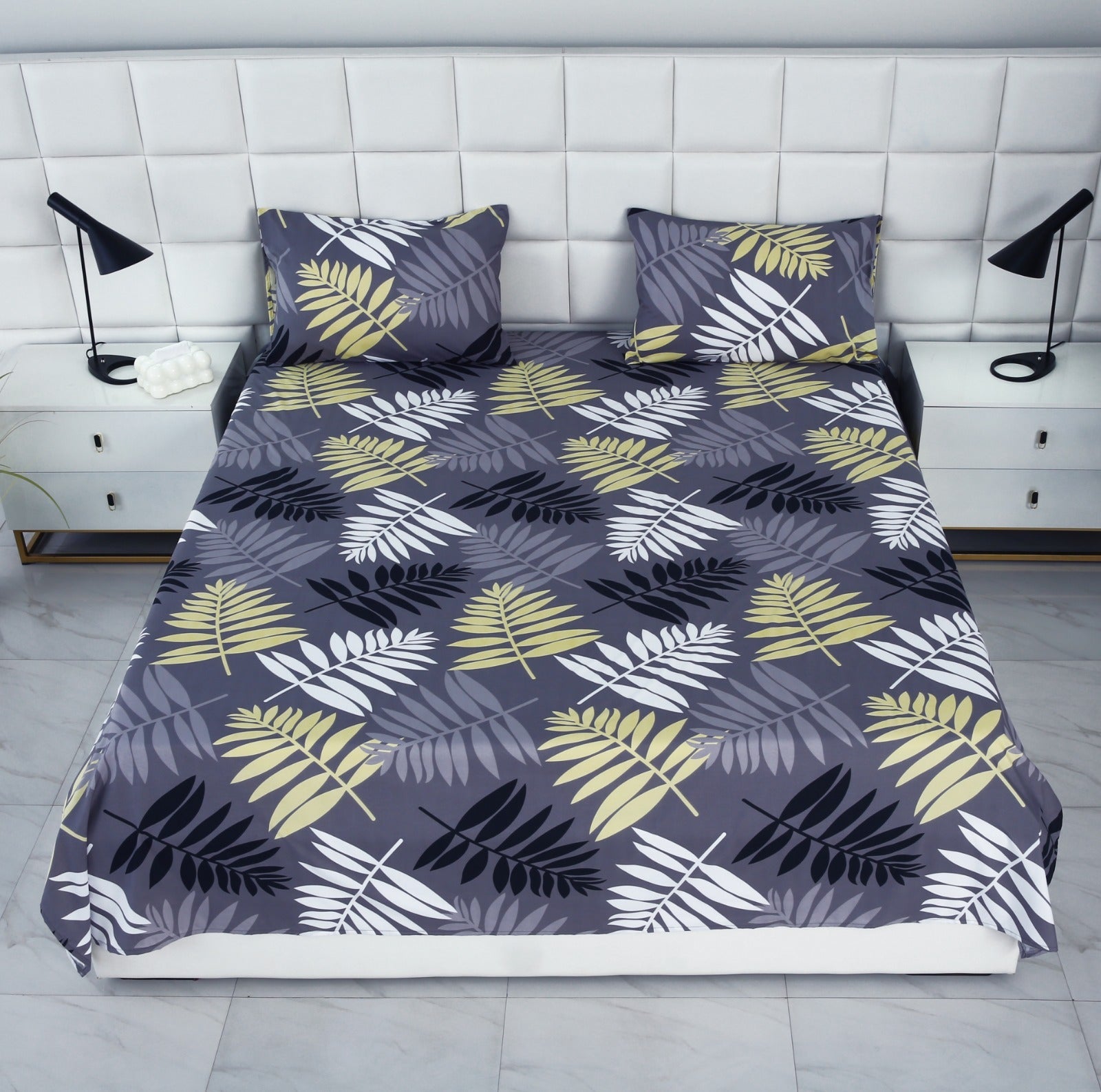 3 PCs Double Bed Sheet-Black Feathers BED SHEET Apricot