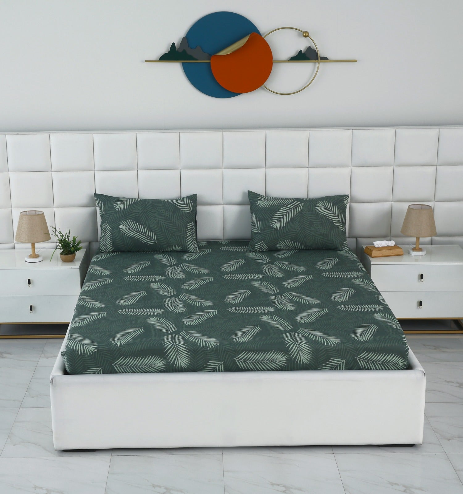 Fitted Bed Sheet-Emerald Feathers Fitted Sheets Apricot