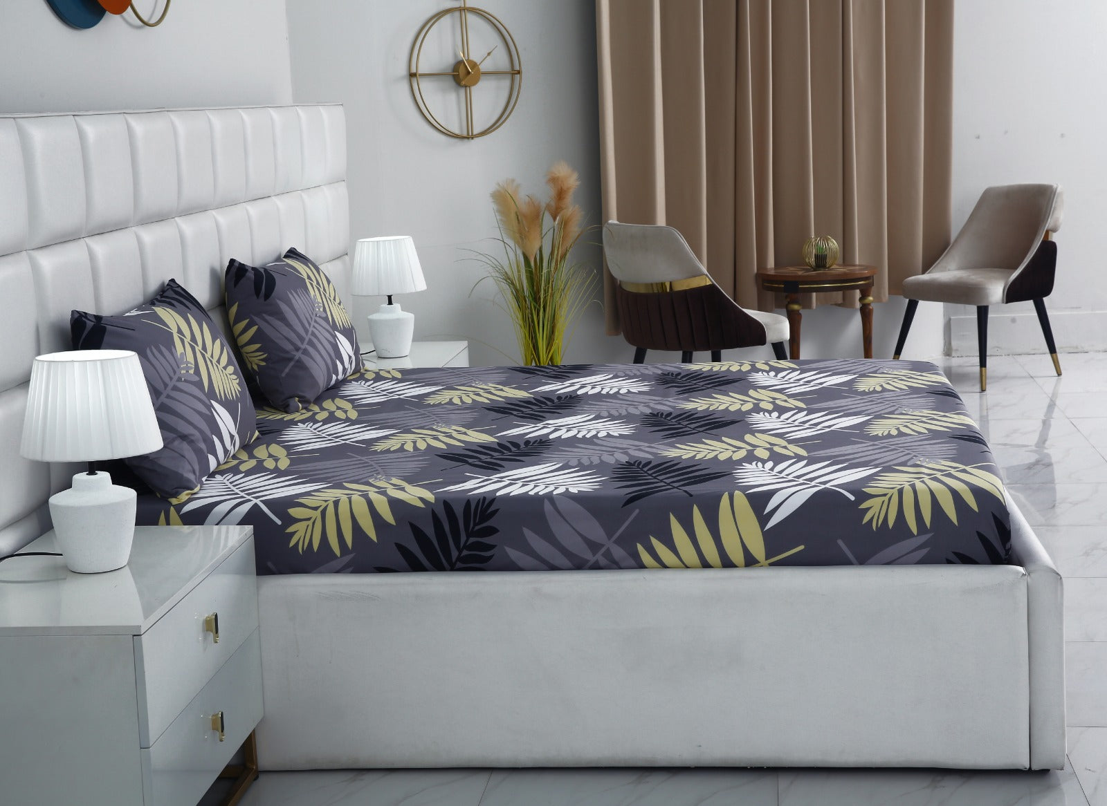 Fitted Bed Sheet-Black Feathers Fitted Sheets Apricot