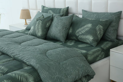 8 PCs Winter Razai Set-Emerald Feathers Comforters Apricot