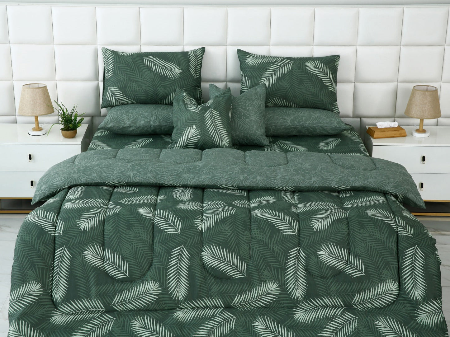 8 PCs Winter Razai Set-Emerald Feathers Comforters Apricot