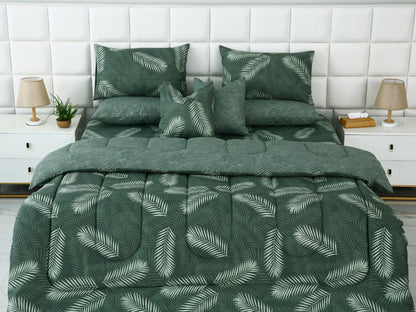 8 PCs Winter Razai Set-Emerald Feathers Comforters Apricot