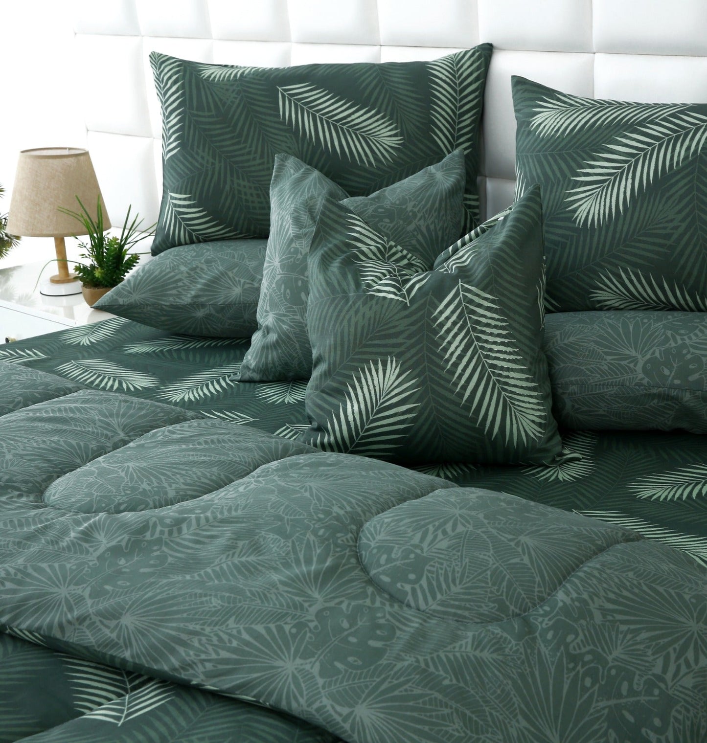 8 PCs Winter Razai Set-Emerald Feathers Comforters Apricot