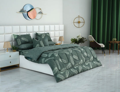 8 PCs Winter Razai Set-Emerald Feathers Comforters Apricot