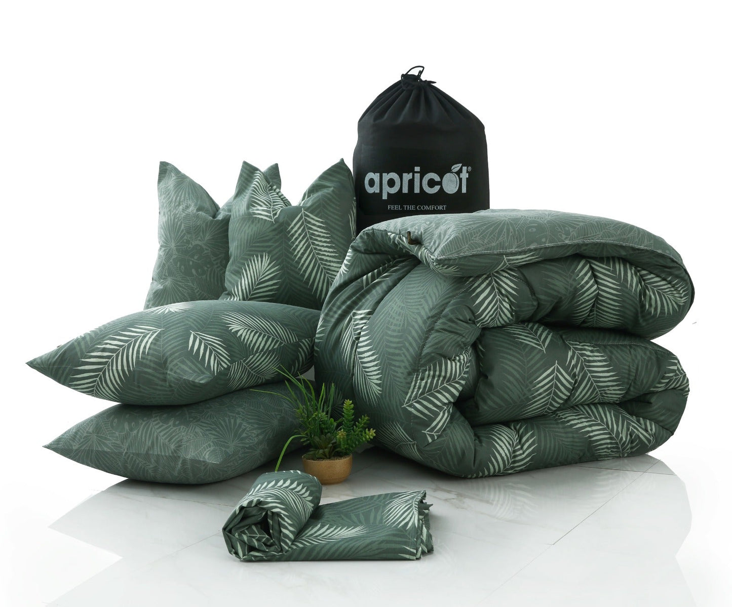 8 PCs Winter Razai Set-Emerald Feathers Comforters Apricot