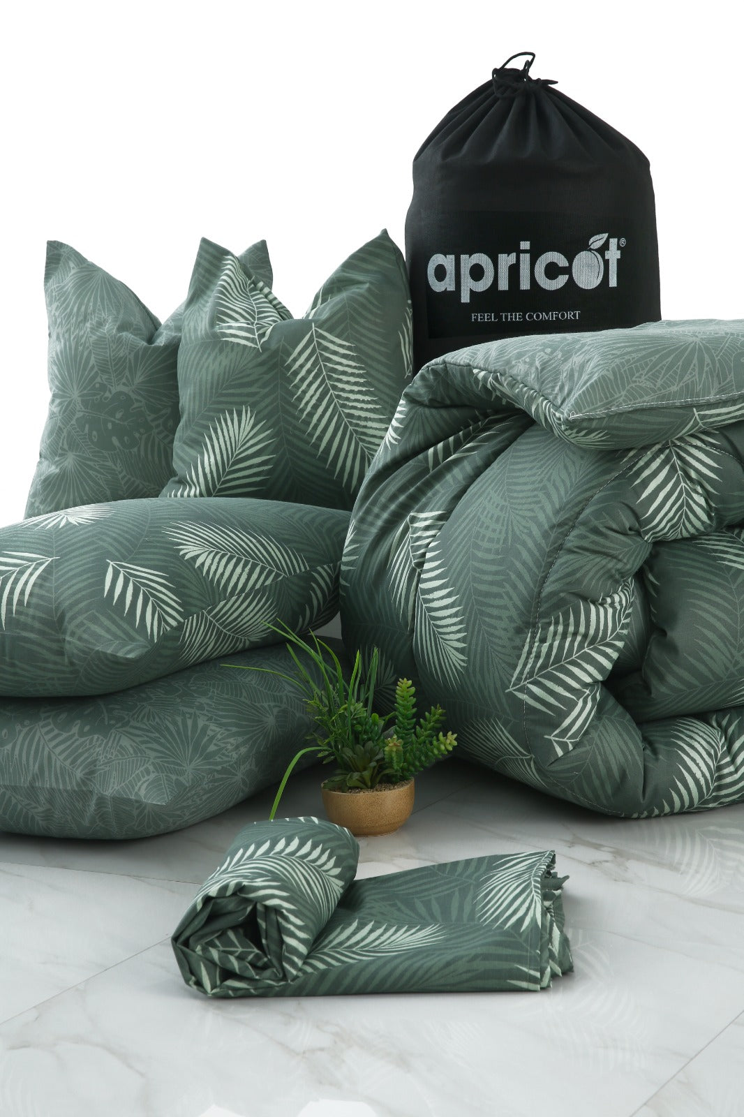 8 PCs Winter Razai Set-Emerald Feathers Comforters Apricot