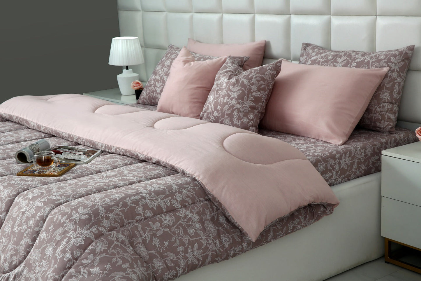 8 PCs Winter Comforter Set-White Peonies Comforters Apricot