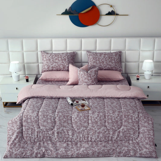 8 PCs Winter Comforter Set-White Peonies Comforters Apricot