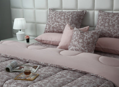 8 PCs Winter Comforter Set-White Peonies Comforters Apricot