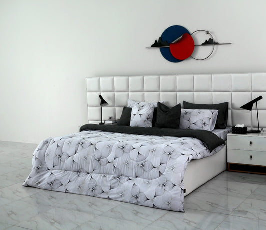 8 PCs Winter Comforter Set-Pitch Grey Comforters Apricot