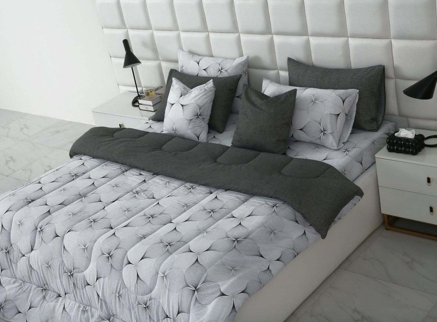 8 PCs Winter Comforter Set-Pitch Grey Comforters Apricot