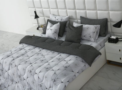 8 PCs Winter Comforter Set-Pitch Grey Comforters Apricot