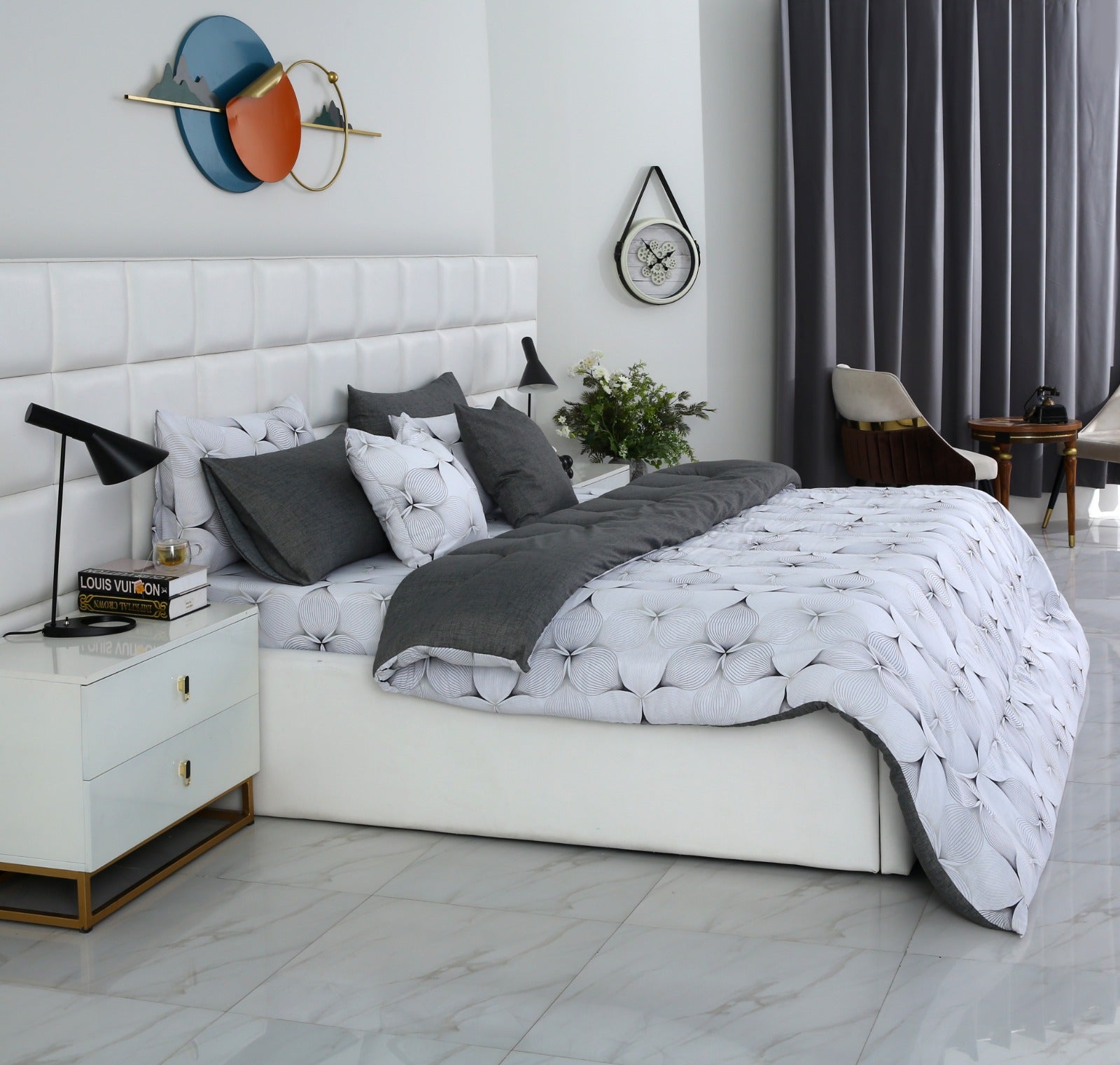 8 PCs Winter Comforter Set-Pitch Grey Comforters Apricot