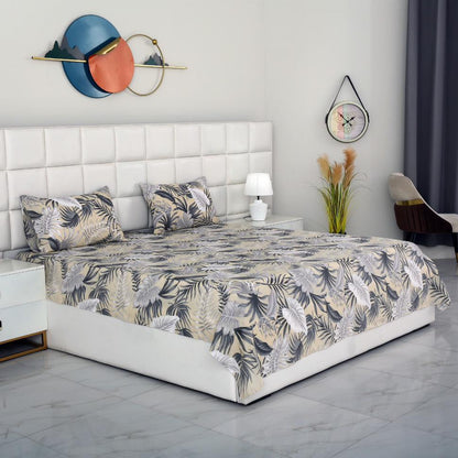 3 PCs Double Bed Sheet-Beige Tropicals Bed Sheets Apricot