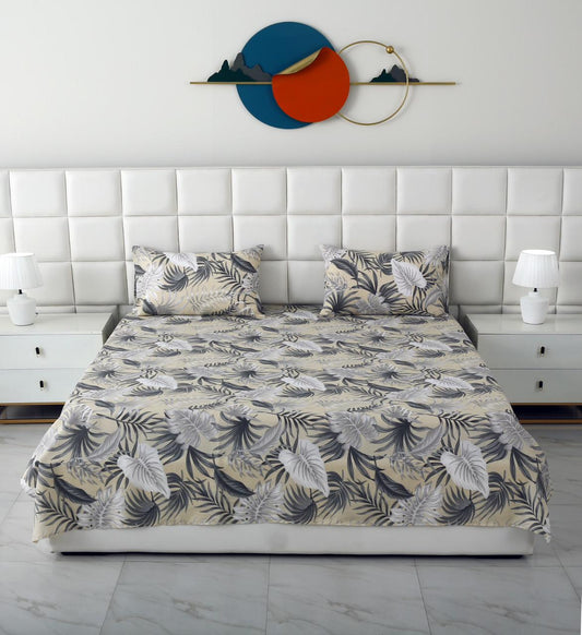 3 PCs Double Bed Sheet-Beige Tropicals Bed Sheets Apricot