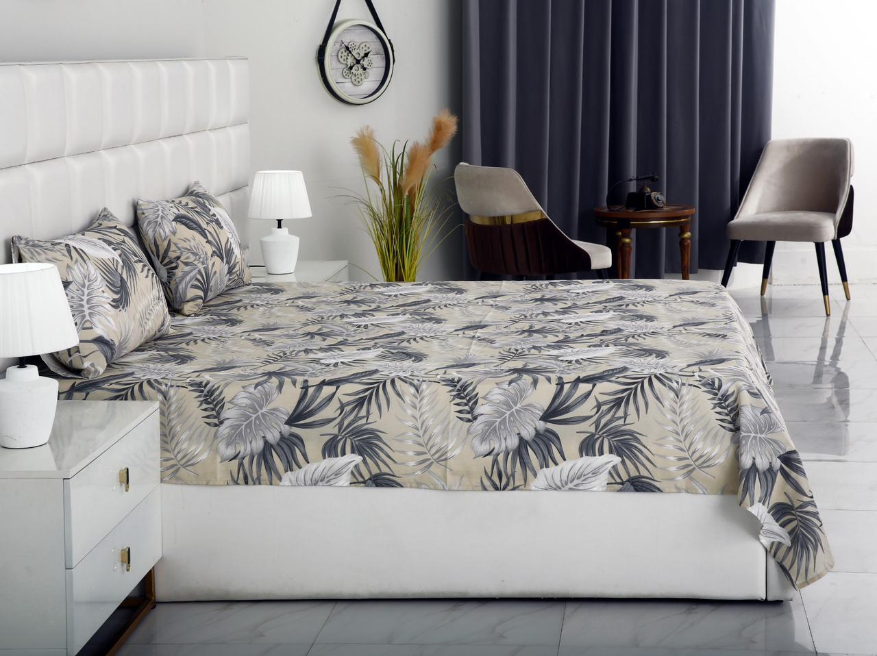 3 PCs Double Bed Sheet-Beige Tropicals Bed Sheets Apricot