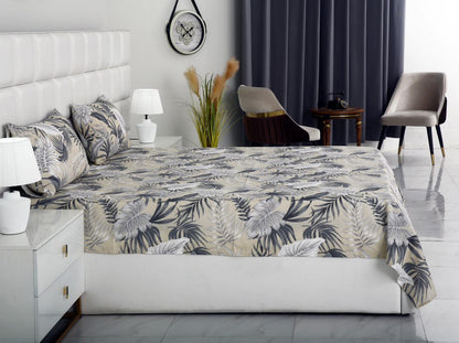 3 PCs Double Bed Sheet-Beige Tropicals Bed Sheets Apricot