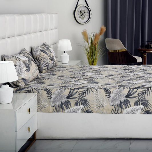 2Pcs Single Bed Sheet-Beige Tropicals