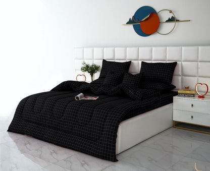 8 PCs Winter Comforter Set-Black Check Comforters Apricot