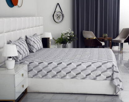 3 PCs Double Bed Sheet-Sliver Triangles Bed Sheets Apricot