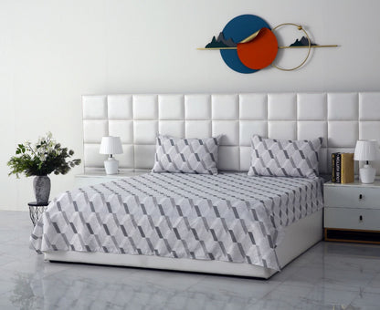 3 PCs Double Bed Sheet-Sliver Triangles Bed Sheets Apricot