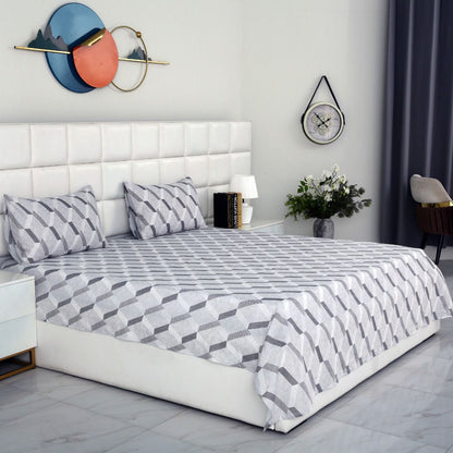 3 PCs Double Bed Sheet-Sliver Triangles Bed Sheets Apricot