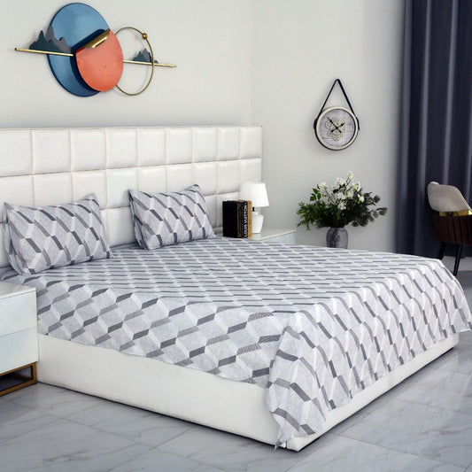 3 PCs Double Bed Sheet-Sliver Triangles Bed Sheets Apricot