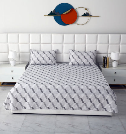 3 PCs Double Bed Sheet-Sliver Triangles Bed Sheets Apricot