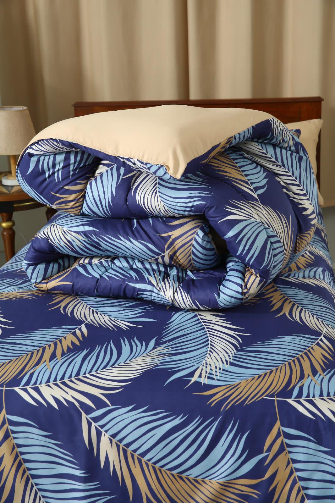5 PCs Single Comforter Set-Blue Feathers Comforters Apricot