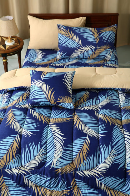 5 PCs Single Comforter Set-Blue Feathers Comforters Apricot