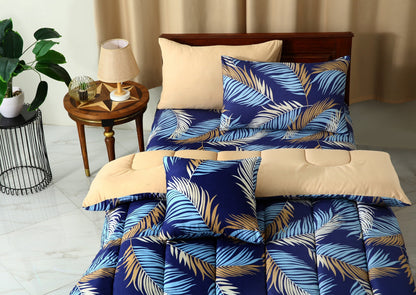 5 PCs Single Comforter Set-Blue Feathers Comforters Apricot