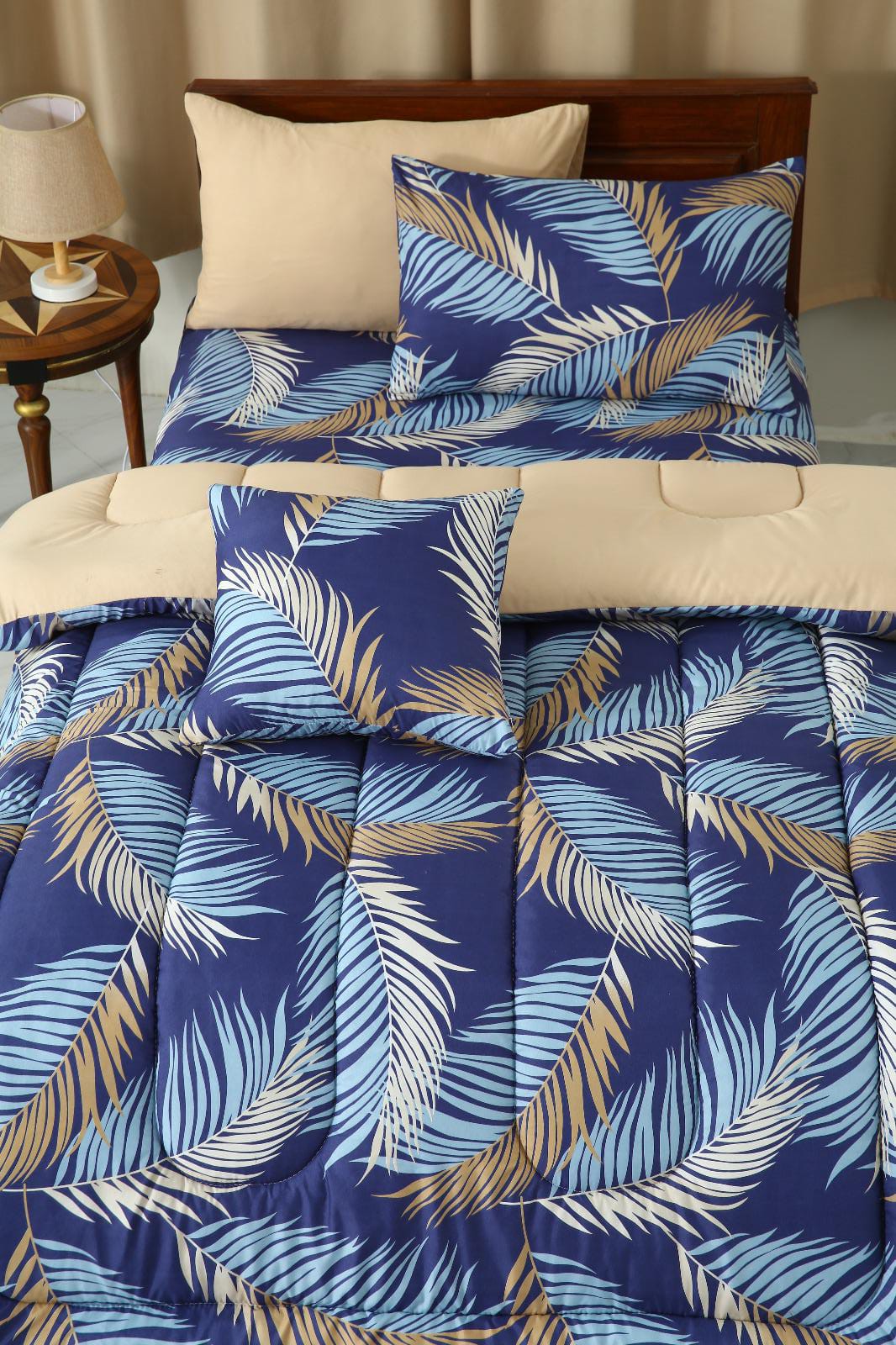 5 PCs Single Comforter Set-Blue Feathers Comforters Apricot